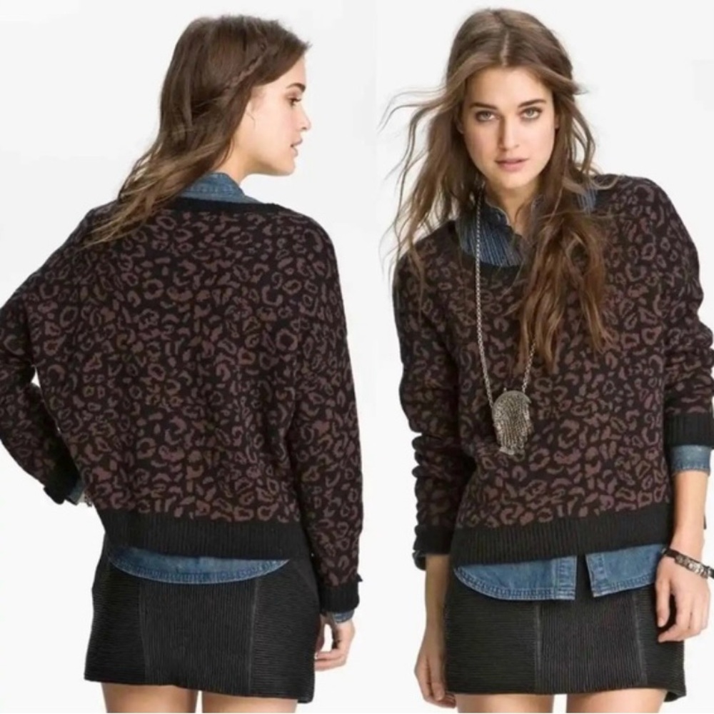 Free People chunky leopard print Sweater - Brown and Black - Size xs